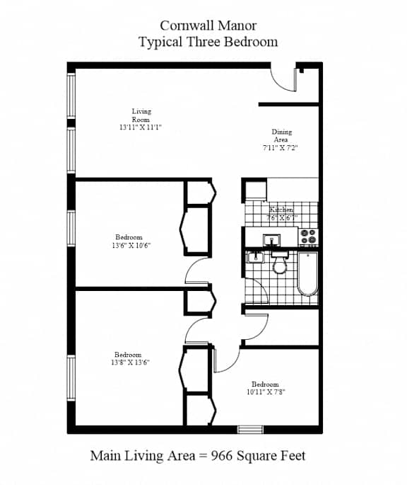 Cornwall Manor - 3 Bedroom - Layout 2