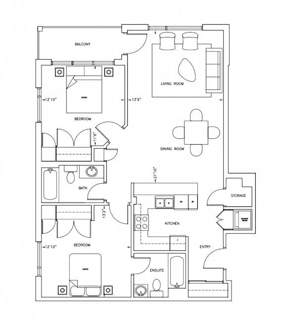 Bennett House - 2 Bedroom Layout 1