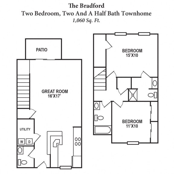 2 Bedroom Floor Plan at Woodhills Apartments, West Carrollton, 45449