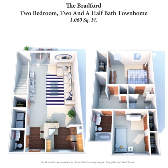 2 Bedroom 2 Bath Floor Plan at Woodhills Apartments, West Carrollton, Ohio