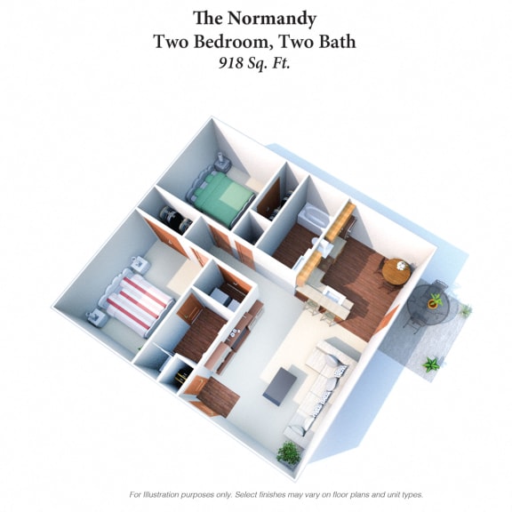 2 Bedroom 2 Bathroom Floor Plan at Woodhills Apartments, Ohio