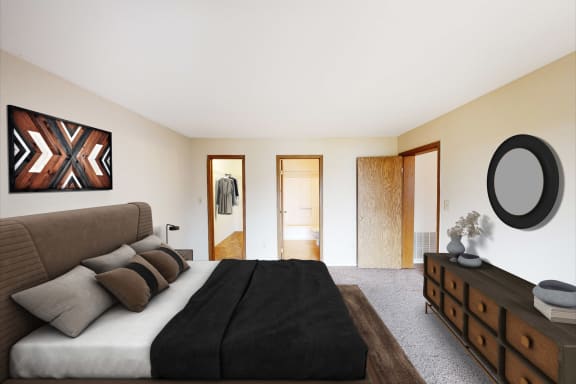 Bedroom With Closet at Woodhills Apartments, West Carrollton, OH
