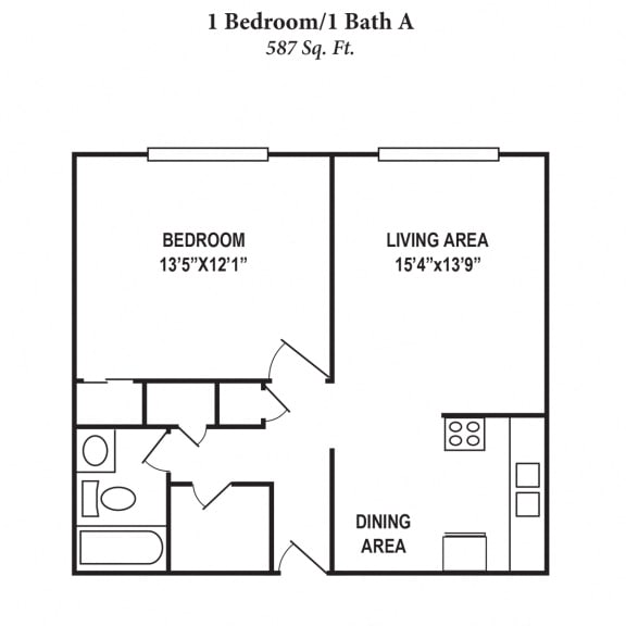 1 Bedroom 1 bath Floor Plan at Barkley Ridge Apartments, Southgate, KY