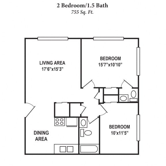 2 Bed 1 Bath Floor Plan C at Barkley Ridge Apartments, Southgate, KY
