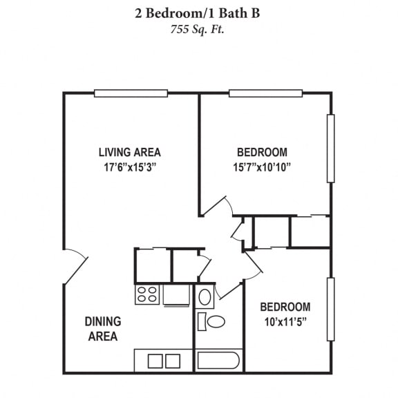 2 Bed 1 Bath Floor Plan at Barkley Ridge Apartments, Kentucky