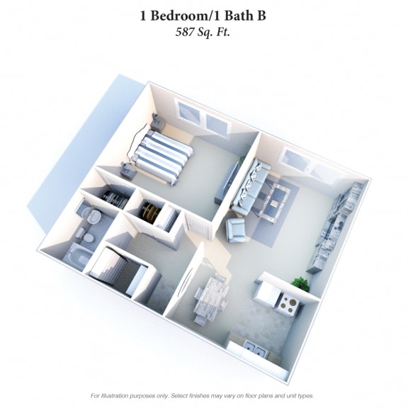1 Bed 1 Bath Floor Plan at Barkley Ridge Apartments, Southgate