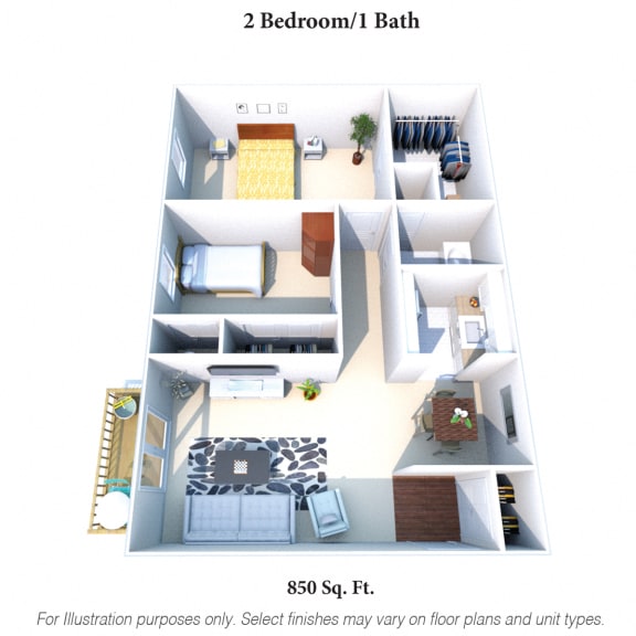 2 Bedroom 1 Bath Floor Plan at Crown Crossing Apartments, Ohio, 45102