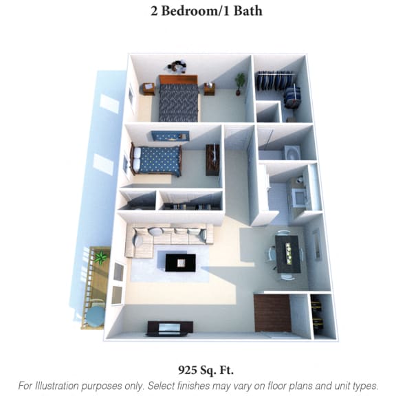Two Bedroom Floor Plan at Crown Crossing Apartments, Amelia, OH