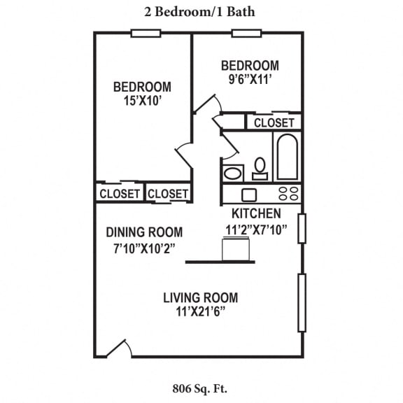 2 Bedroom Floor Plan at Crown Court Apartments, Florence, Kentucky