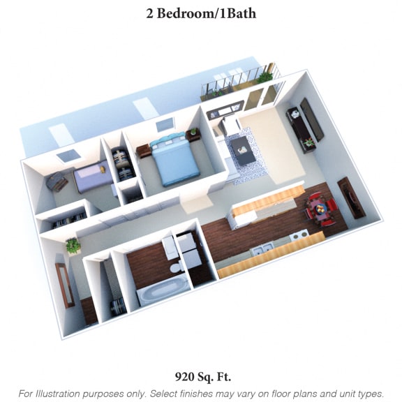 2 Bed 1 Bath Floor Plan at Concord Woods Apartments, Milford, OH