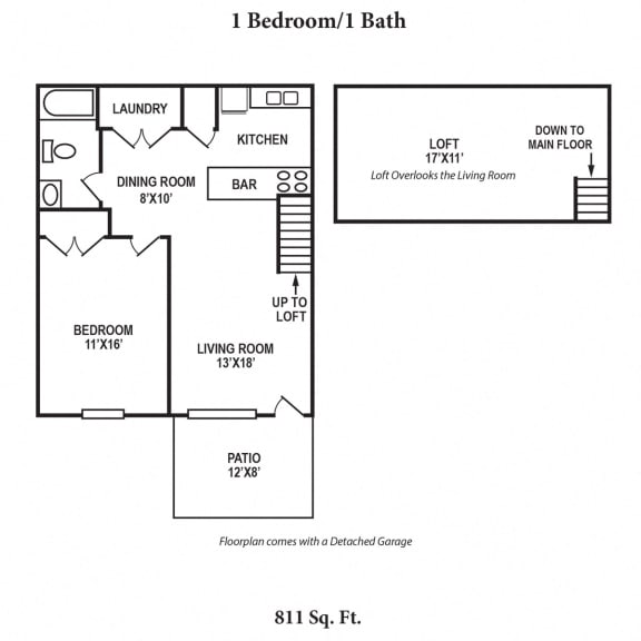 1 Bed 1 Bath Floor Plan at Wyndemere Apartments, Franklin, OH, 45005