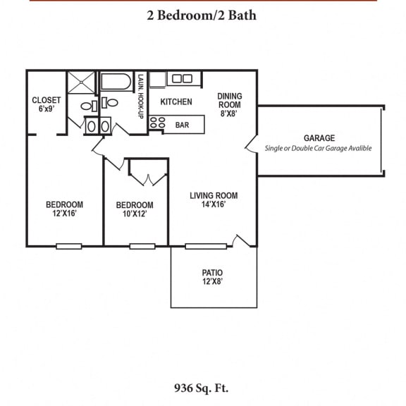 2 Bedroom 2 Bath Floor Plan at Wyndemere Apartments, Franklin, 45005