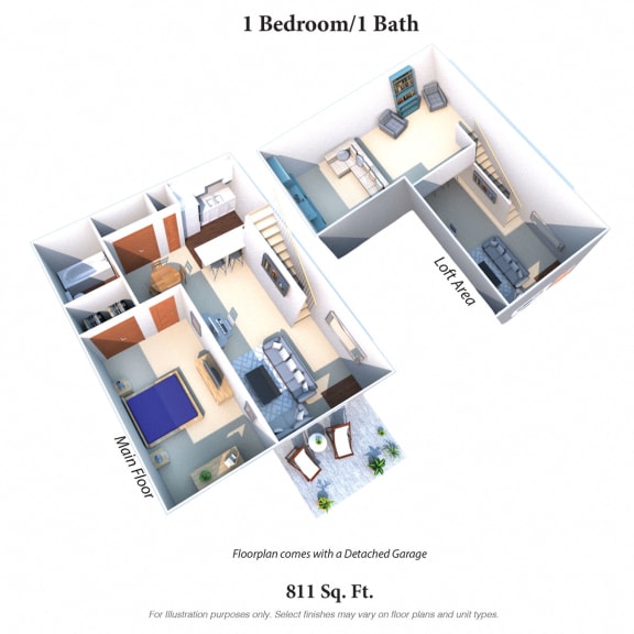 1 Bedroom 1 Bath Floor Plan at Wyndemere Apartments, Franklin, OH