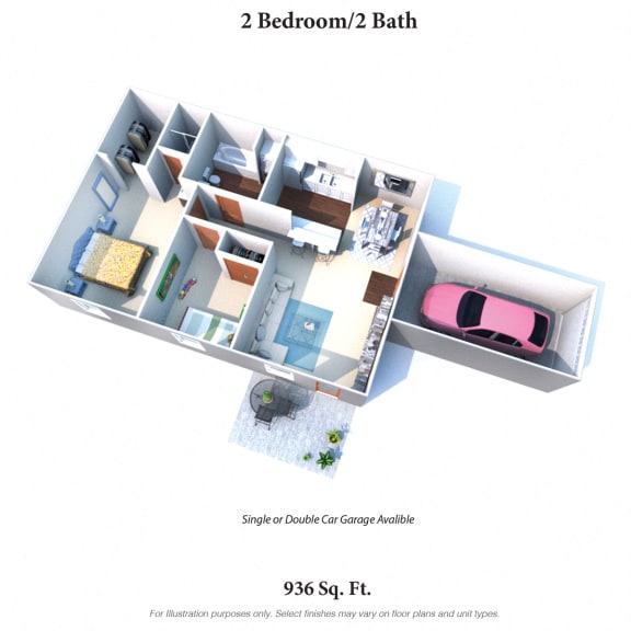 2 Bedroom 2 Bathroom Floor Plan at Wyndemere Apartments, Franklin, Ohio