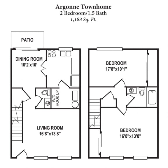 Two Bedroom Floor Plan at Forest Park Apartments, Forest Park, OH, 45240