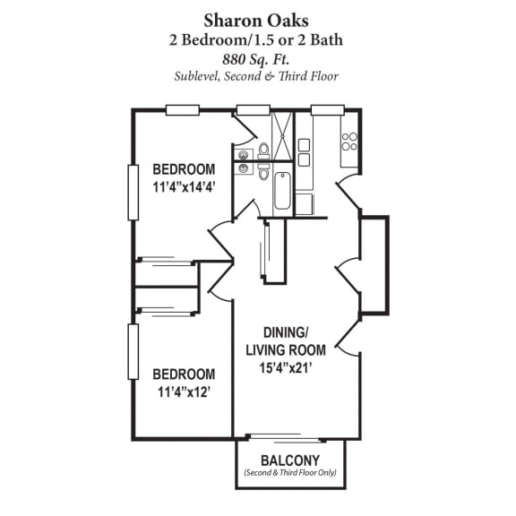 2 Bedroom 2 Bathroom Floor Plan at Forest Park Apartments, Forest Park, OH