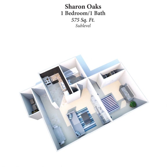 Floor Plan  1B/1B Sharon Oaks 575 SqFt