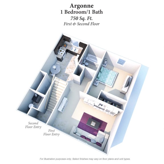 1 Bedroom Floor Plan at Forest Park Apartments, Forest Park, OH