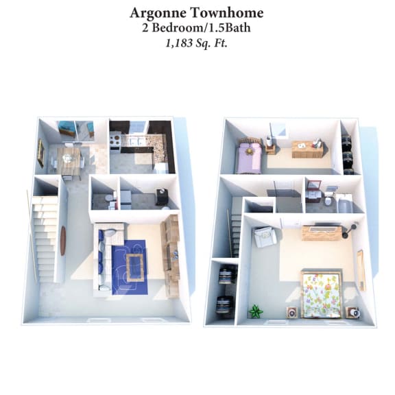 Two Bed Floor Plan at Forest Park Apartments, Forest Park, Ohio