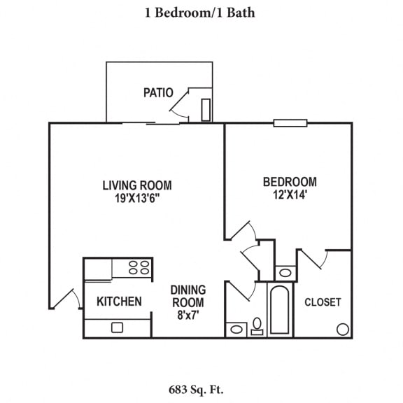 1 Bed 1 Bath Floor Plan at Four Worlds Apartments, Cincinnati, OH, 45231