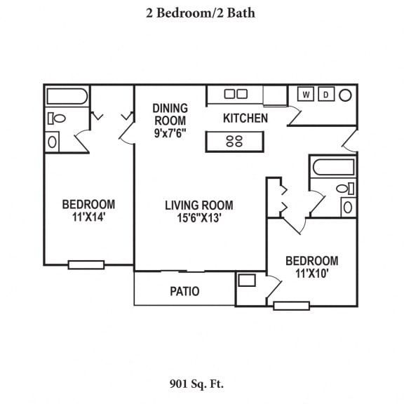 Two Bedroom Floor Plan at Four Worlds Apartments, Ohio, 45231