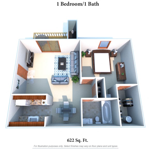 One Bedroom Floor Plan at Four Worlds Apartments, Ohio