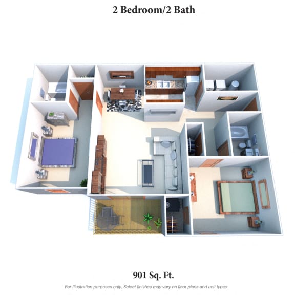 2 Bedroom 2 Bathroom Floor Plan at Four Worlds Apartments, Cincinnati, OH, 45231