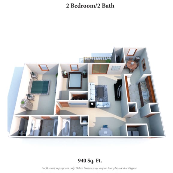 2 Bedroom Floor Plan at Four Worlds Apartments, Cincinnati, 45231