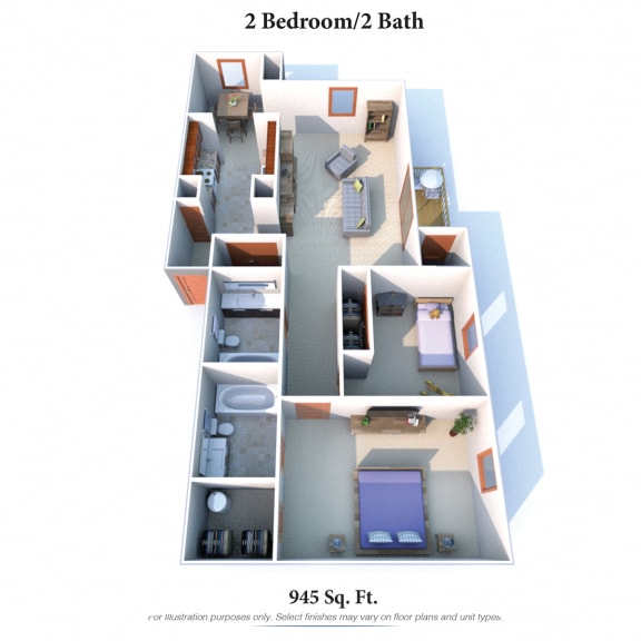 2 Bedroom Floor Plan at Four Worlds Apartments, Cincinnati