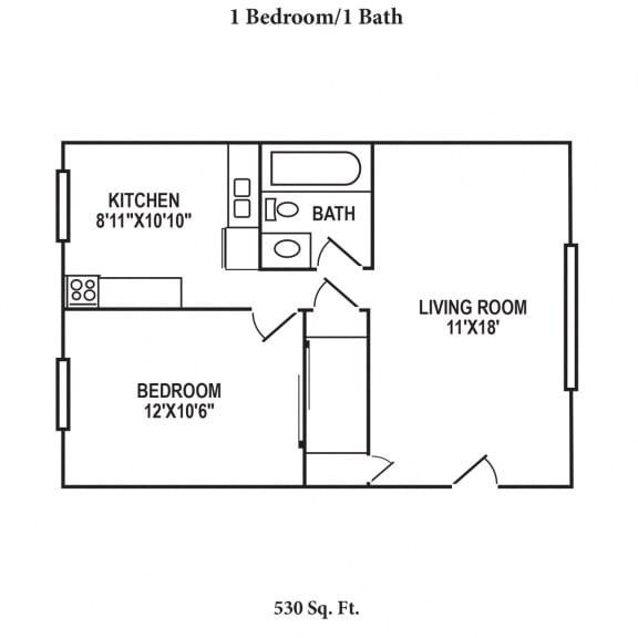 1 bed 1 bath floor plan at Sharondale Woods Apartments, Cincinnati