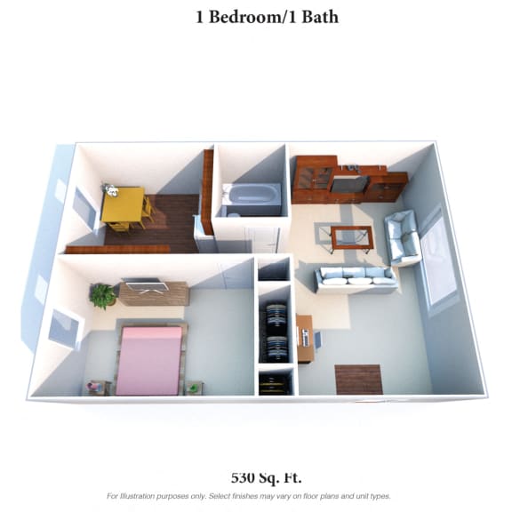 1 bed 1 bath floor plan A at Sharondale Woods Apartments, Ohio
