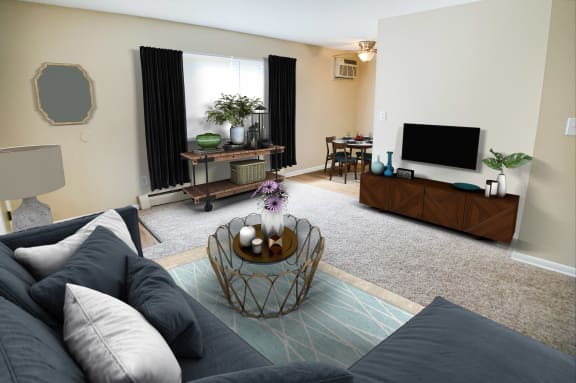 Virtual living room decor at Sharondale Woods Apartments, Cincinnati, Ohio
