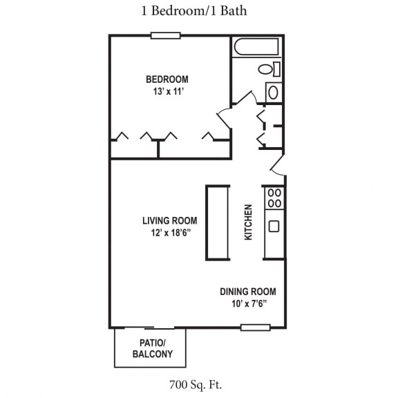1 Bed 1 Bath Floor Plan at Timber Ridge Apartments, Cincinnati, Ohio