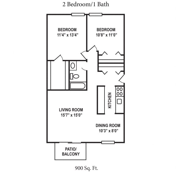 2 Bed 1 Bath Floor Plan at Timber Ridge Apartments, Cincinnati