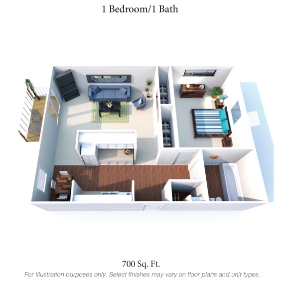 1 Bedroom Floor Plan at Timber Ridge Apartments, Ohio
