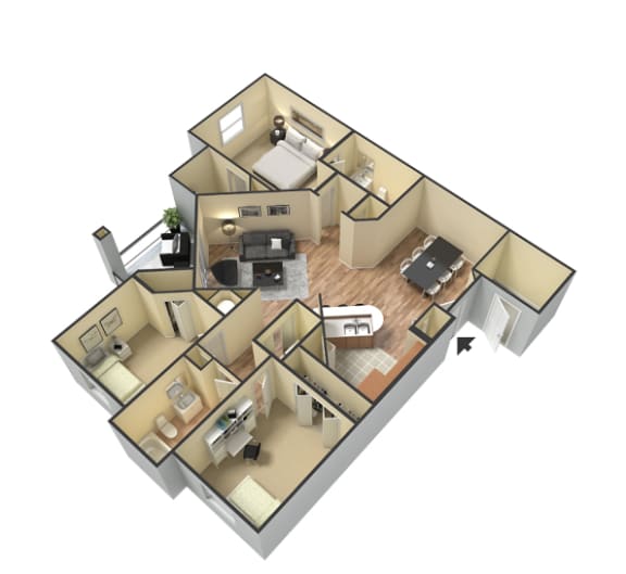 3 Bed 2 Bath Floor Plan 3 Bed 2 Bath Floor Plan at Portofino Apartment Homes, Tampa