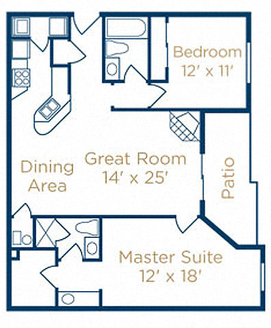 2 bedroom 2 bathroom floor plan at Falls at Landen, Maineville, Ohio