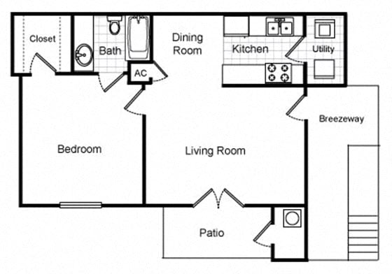 1 Bed 1 Bath Floor Plan at The Colony Apartment Homes, Columbus, MS, 39702