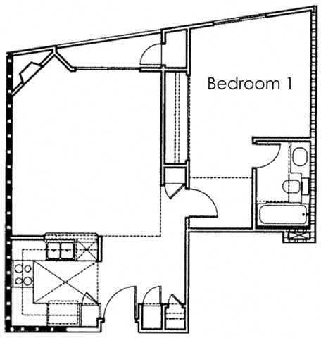 1 Bedroom Floor Plan at Ashton Towers, Los Angeles, 90024