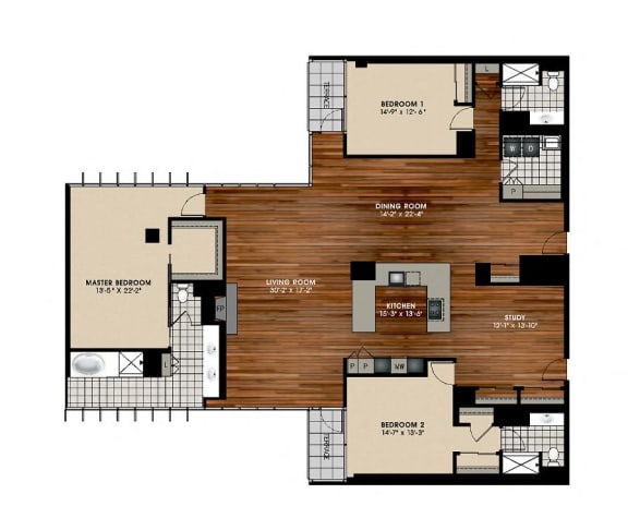 C5 3 Bed 3 Bath Floor Plan at Optima Old Orchard Woods, Skokie, IL