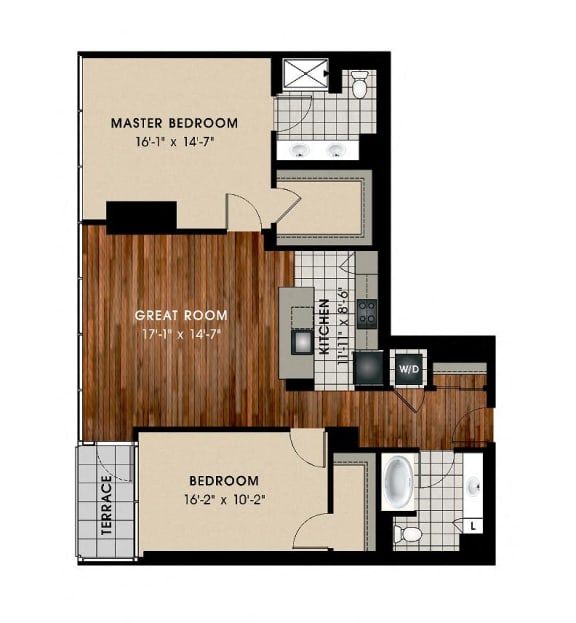 B6 2 Bedroom 2 Bathroom Floor Plan at Optima Old Orchard Woods, Skokie, IL