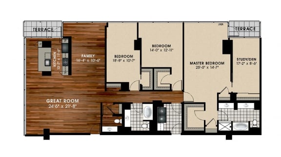 C4 3 Bed 2.5 bath Floor Plan at Optima Old Orchard Woods, Skokie, Illinois