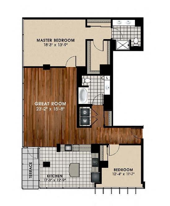 B11 2 Bedroom 2 Bathroom Floor Plan at Optima Old Orchard Woods, Skokie, IL, 60077