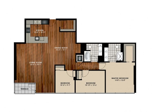 C1 3 Bed 2 Bath Floor Plan at Optima Old Orchard Woods, Skokie, 60077