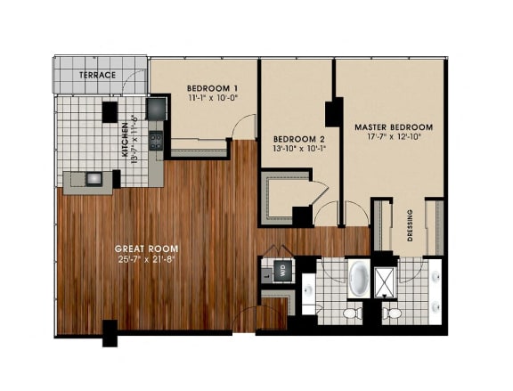 C2 3 Bedroom and 2 Bath Floor Plan at Optima Old Orchard Woods, Skokie, Illinois