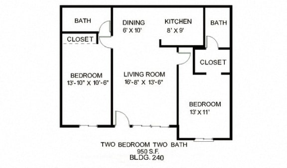 Our 2 Bedroom, 2 Bathroom Apartment Floor plan at Vista Flores Apartments in San Marcos, California