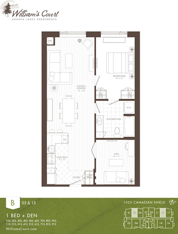 Willam's Court B - 1 Bedroom + Den