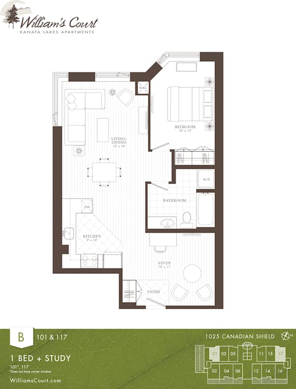 Willam's Court B - 1 Bedroom + Study