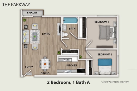  Floor Plan 2 Bedroom, 1 Bath