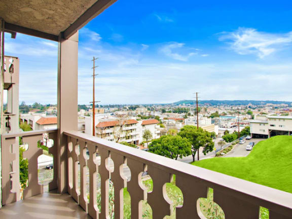Balcony/Patio with select units at Woodcliff Apartments, The Palms, Los Angeles